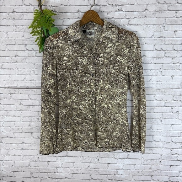 Vintage Rod’s Boho Lace Small Bell Sleeve Sheer Button Down - Picture 2 of 6